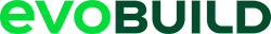Logo with the text "EvoBuild" in bold letters; “Evo” is in light green, and “Build” is in dark green, displayed on a transparent background.